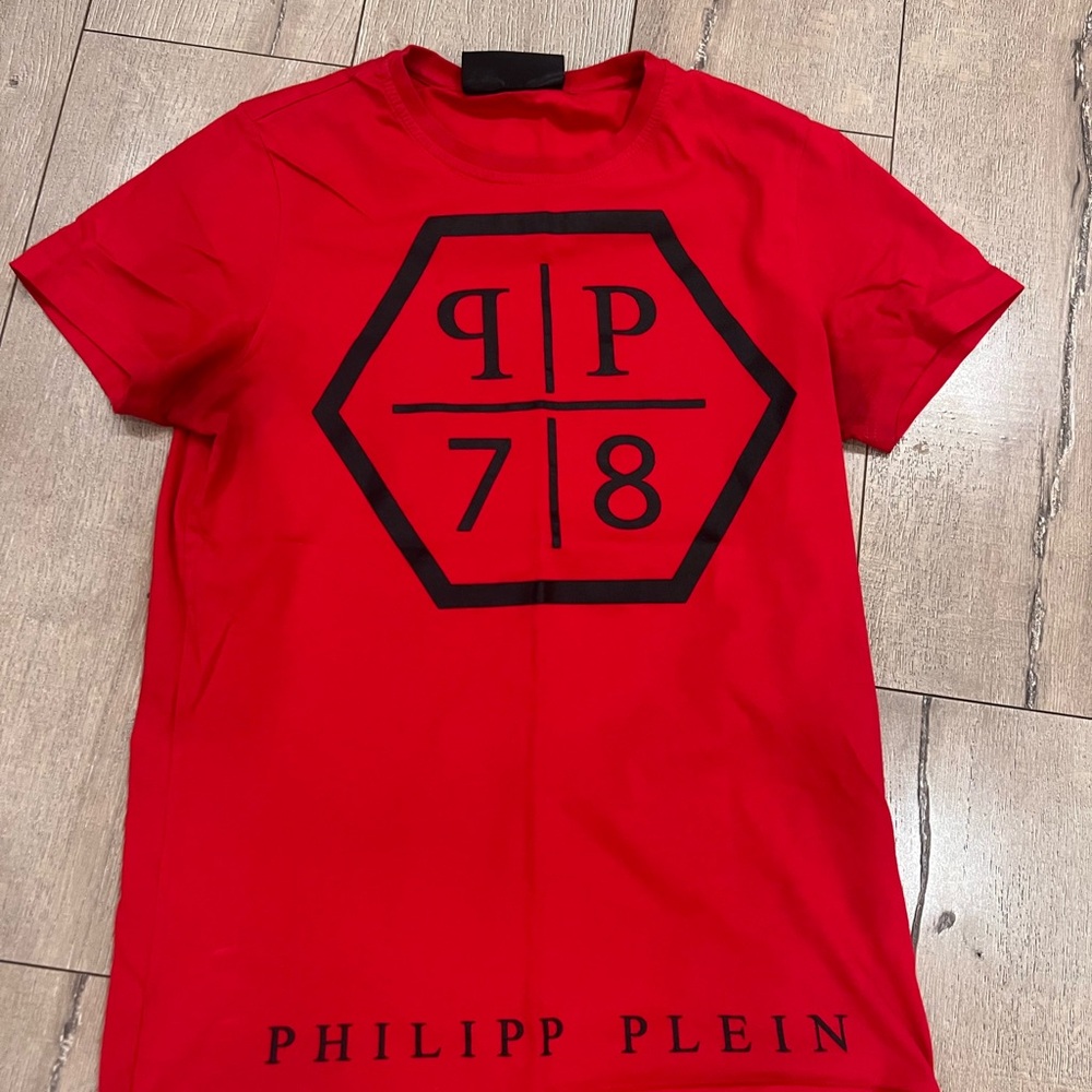 Philipp Plein Red Hexagon Logo T-Shirt excellent condition